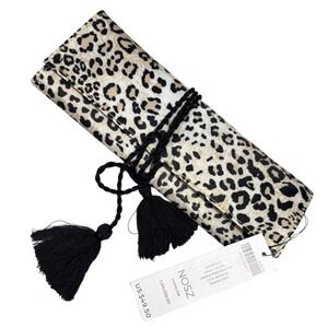 Chico's Jewelry Roll Tan Black NWT Leopard Print Travel Organizer Tassel